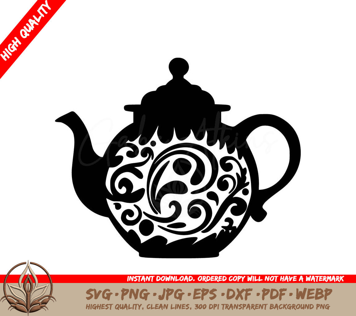 Vintage Teapot Digital Design - SVG, PNG, JPG, AI, PDF, DXF, EPS  WebP File Formats 
