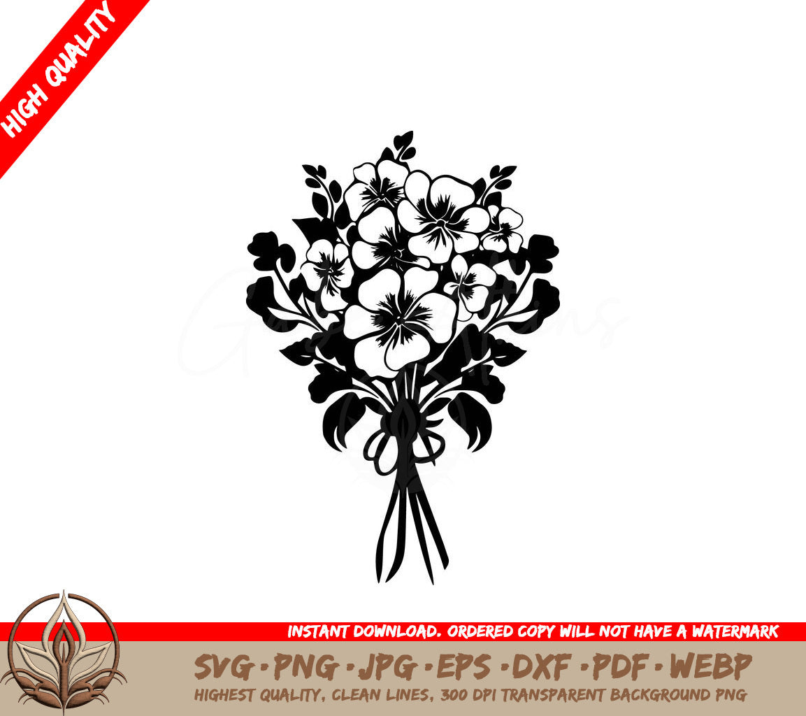 Viola Bouquet Digital Design in SVG, PNG, JPG, AI, PDF, DXF, EPS and WebP Formats 
