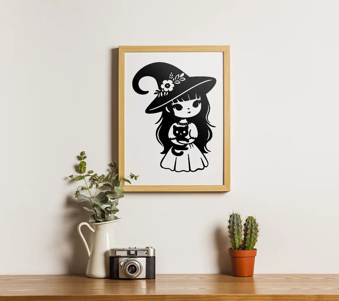 Witchy Girl with Black Cat SVG SVG