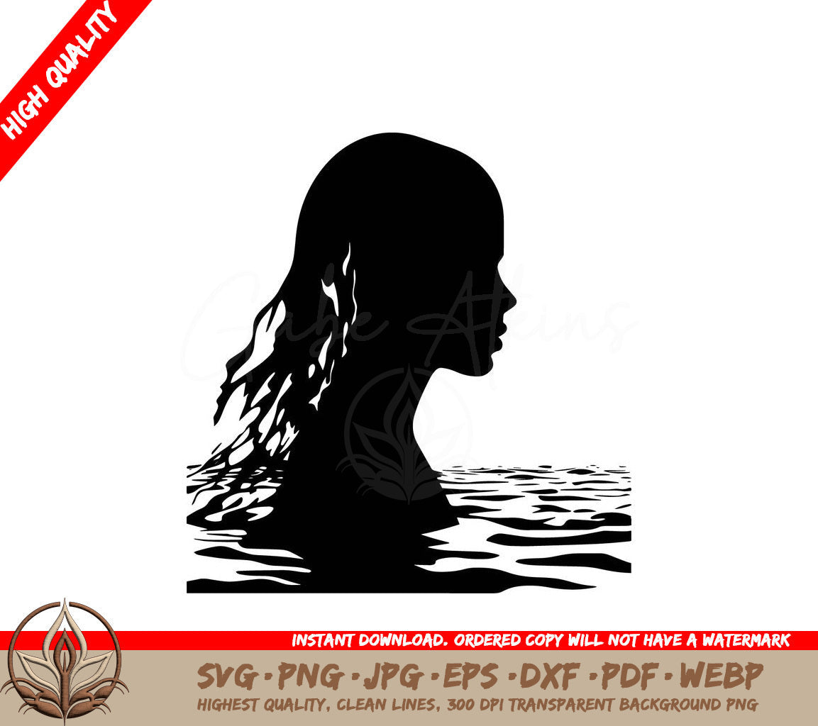 Wading Woman - Digital Design Cut File in SVG, PNG, JPG, AI, PDF, DXF, EPS and WebP Formats 
