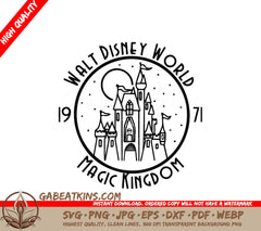 A Black And White Logo For Walt Disney World Magic Kingdom SVG - Walt Disney World SVG SVG