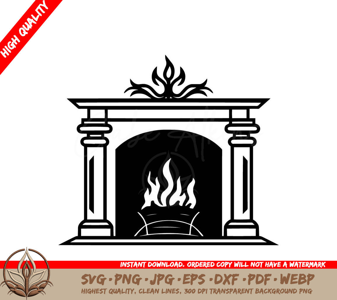 Warm Fireplace Digital Design - SVG, PNG, JPG, AI, PDF, DXF, EPS and WebP File Formats 
