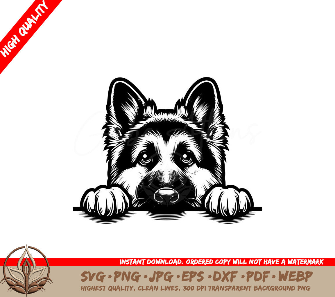 Watchful German Shepherd Peeking SVG - Digital Download Cut File 
