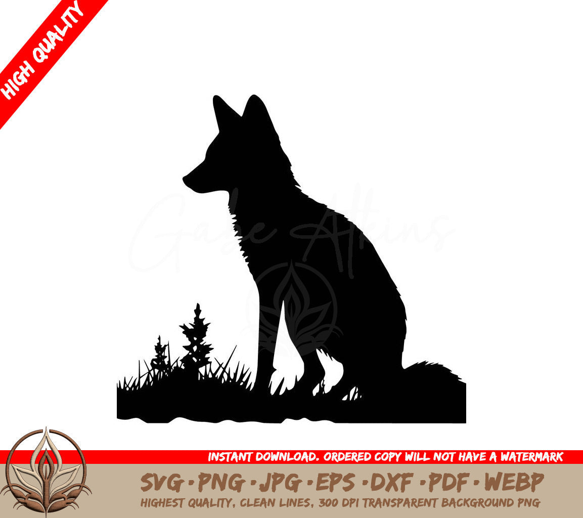 Watchful Wolf Digital Design File (SVG, PNG, JPG, AI, PDF, DXF, EPS, WebP) 
