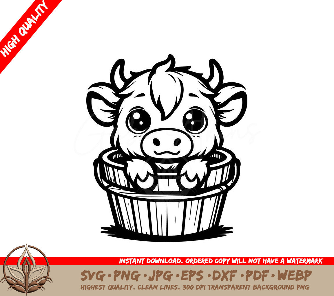 Water Bucket Calf - Digital Cut File in SVG, PNG, JPG, AI, PDF, DXF, EPS and WebP Formats 
