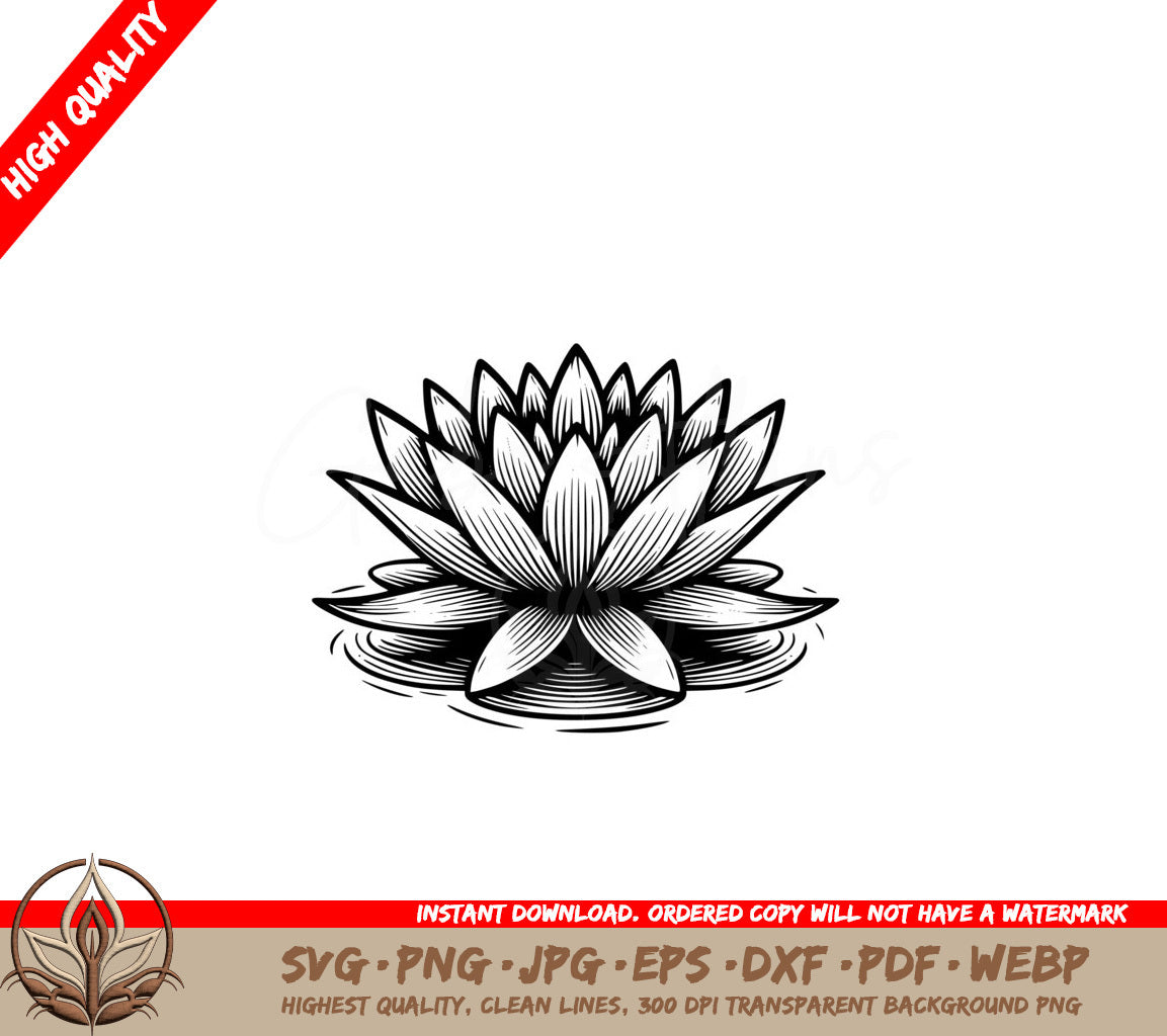 Water Lily Bloom SVG PNG JPG AI PDF DXF EPS and WebP Digital Download 
