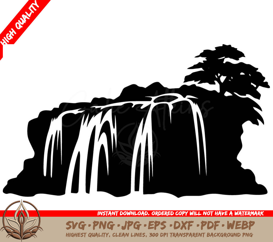 Waterfall Bliss Digital Design in Multiple File Formats (SVG, PNG, JPG, AI, PDF, DXF, EPS, WebP) 
