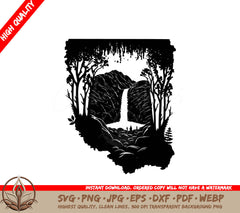 Waterfall Hike Digital Design File (SVG, PNG, JPG, AI, PDF, DXF, EPS, WebP) 
