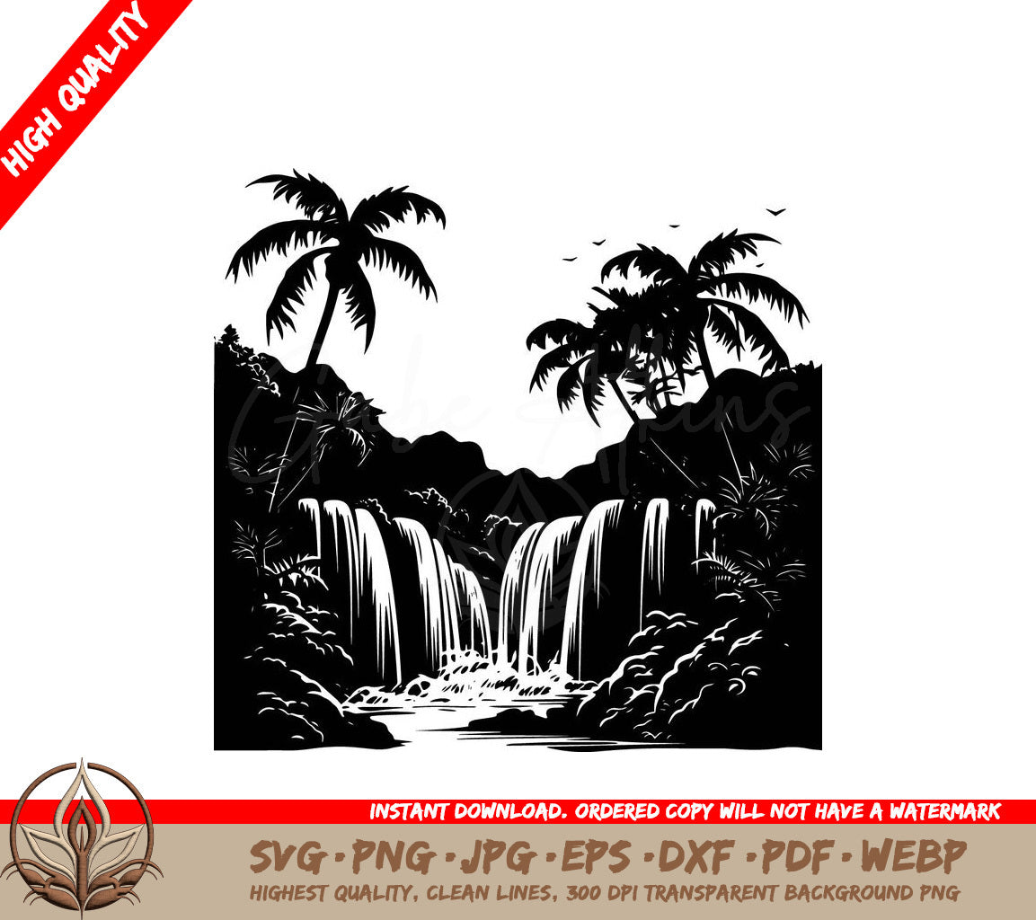 Waterfall Jungle Digital Design in Multiple File Formats (SVG, PNG, JPG, AI, PDF, DXF, EPS, WebP) 
