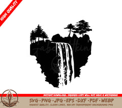 Waterfall Silhouette - Digital Download (SVG, PNG, JPG, AI, PDF, DXF, EPS, WebP) 
