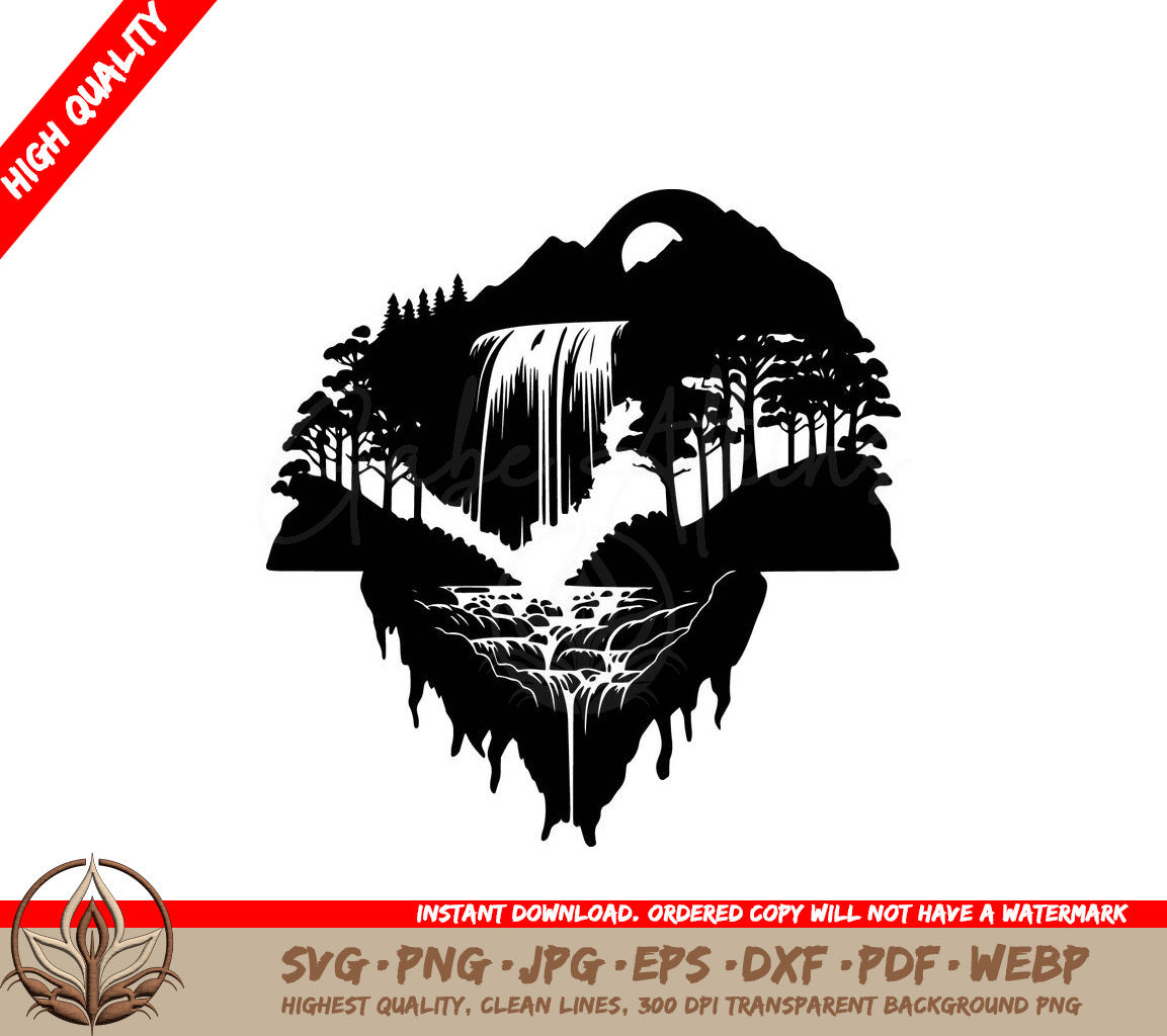 Waterfall Sunrise Digital Design - SVG PNG JPG AI PDF DXF EPS WebP File Formats 
