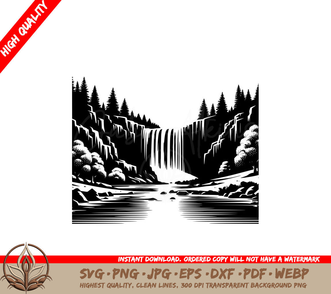 Waterfall Tranquility SVG PNG JPG AI PDF DXF EPS and WebP - Digital Download 
