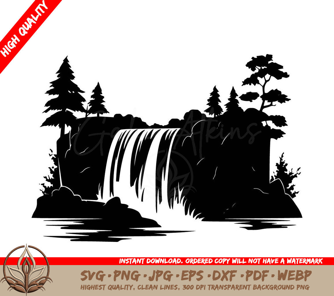 Waterfall Woods Digital Design File (SVG, PNG, JPG, AI, PDF, DXF, EPS, WebP) 
