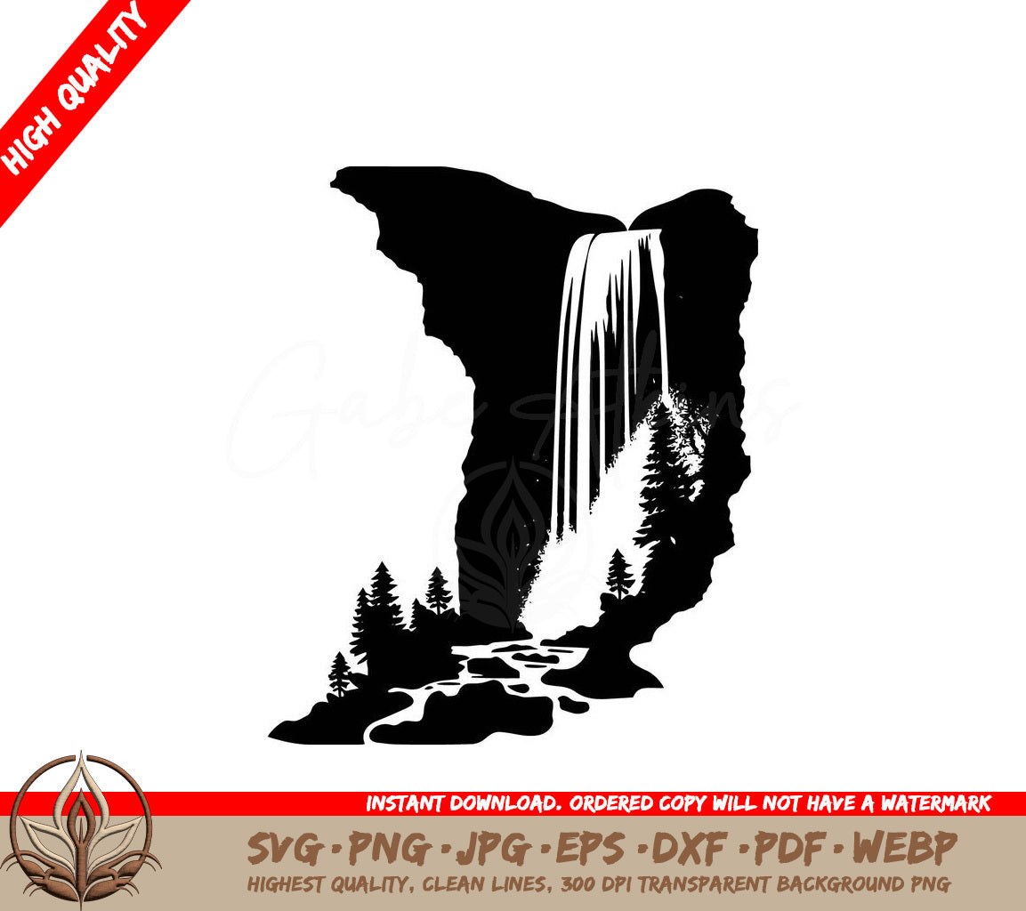 Waterfall Digital Design Cut File in SVG, PNG, JPG, AI, PDF, DXF, EPS and WebP Formats 
