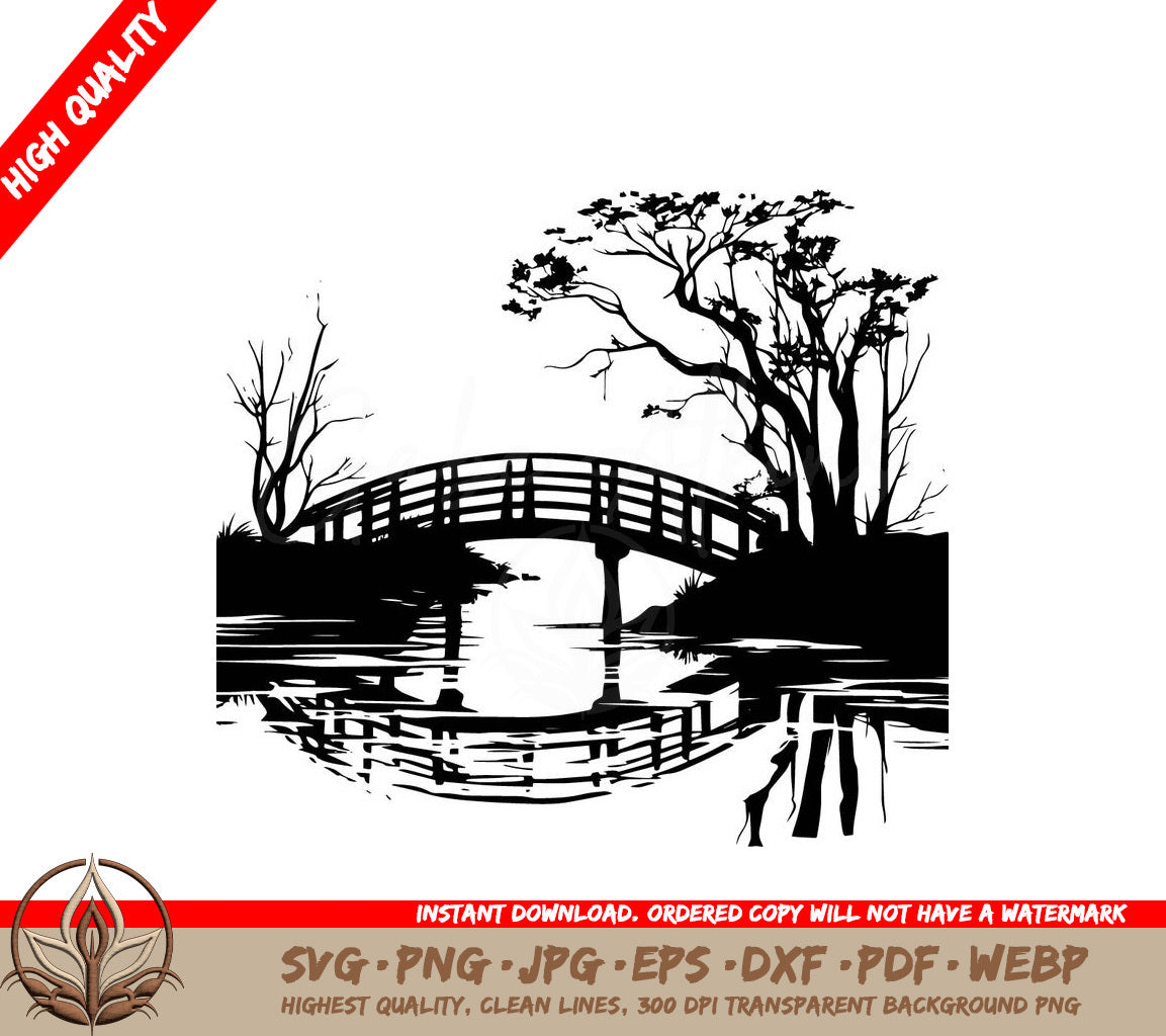 Waterfront Bridge - Digital Design Cut File (SVG, PNG, JPG, AI, PDF, DXF, EPS, WebP) 
