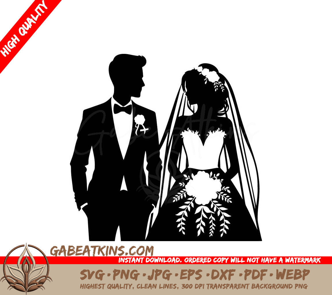 A Black And White Silhouette Of A Bride And Groom SVG - Wedding Bliss SVG