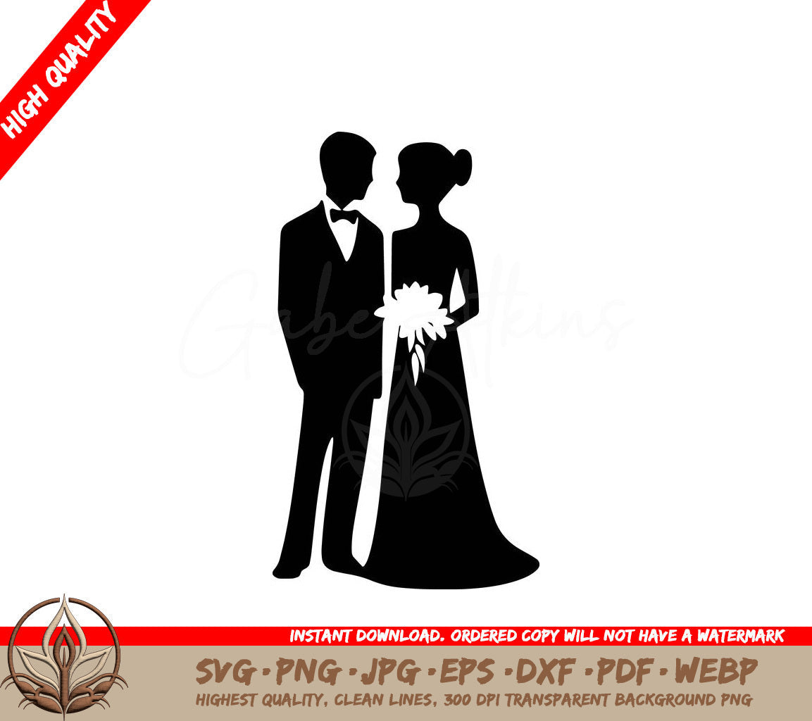 Wedding Couple Silhouette Digital Design in SVG, PNG, JPG, AI, PDF, DXF, EPS and WebP Formats 
