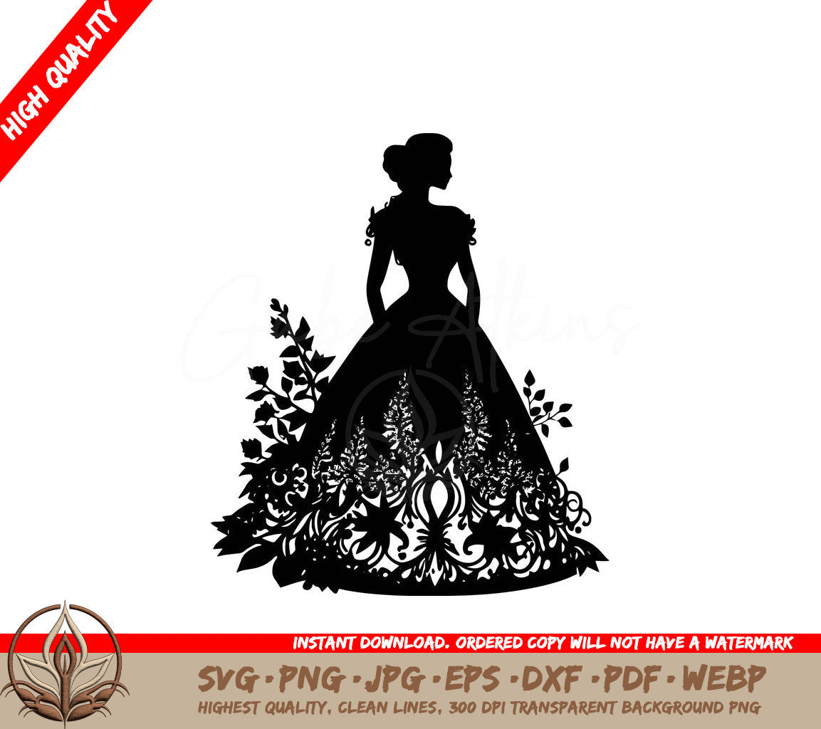 Wedding Dress Digital Design File (SVG, PNG, JPG, AI, PDF, DXF, EPS, WebP) 
