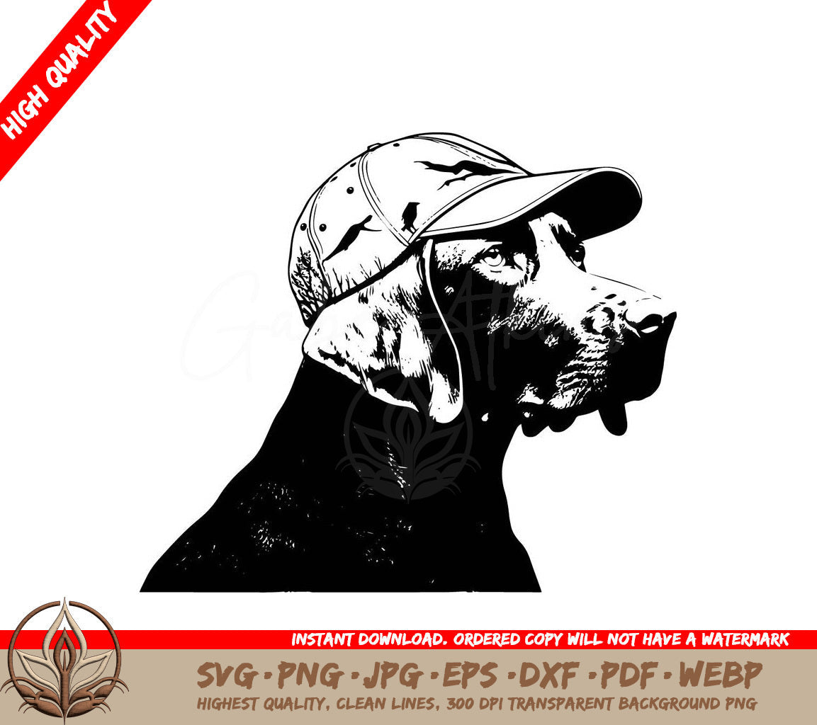 Weimaraner with a Hunting Cap Digital Design in Multiple File Formats (SVG, PNG, JPG, AI, PDF, DXF, EPS, WebP) 
