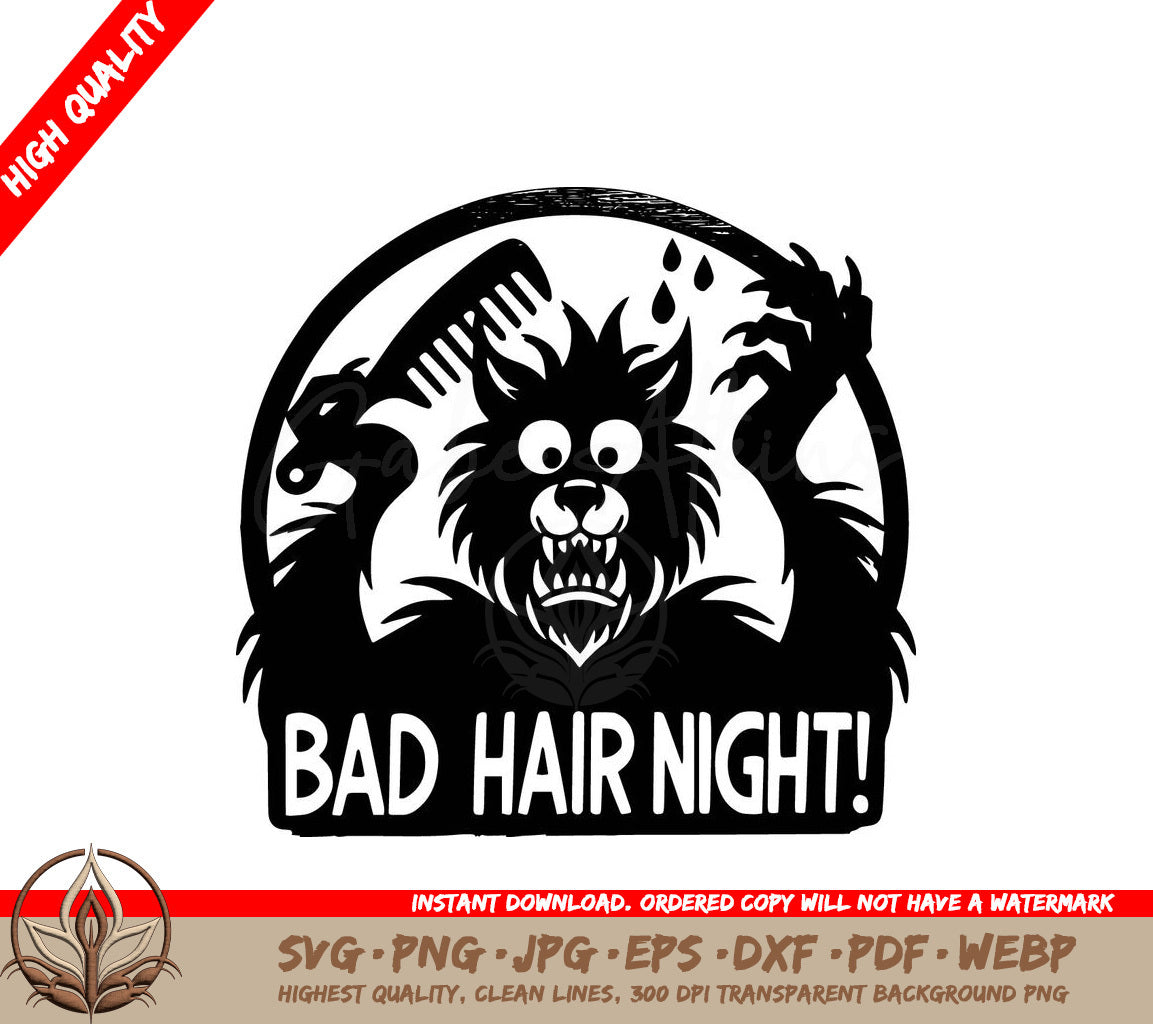 Werewolf Bad Hair Digital Design File (SVG, PNG, JPG, AI, PDF, DXF, EPS, WebP) 
