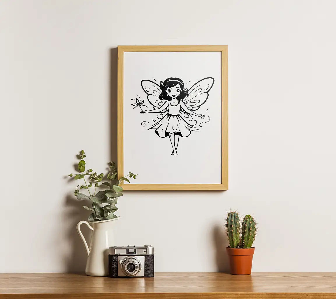 Whimsical  Fairy Holding Flower SVG - Cartoon Hand Drawing SVG