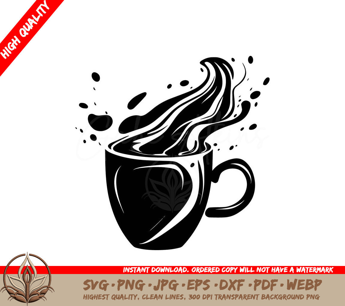 Whimsical Coffee Digital Design File (SVG, PNG, JPG, AI, PDF, DXF, EPS, WebP) 
