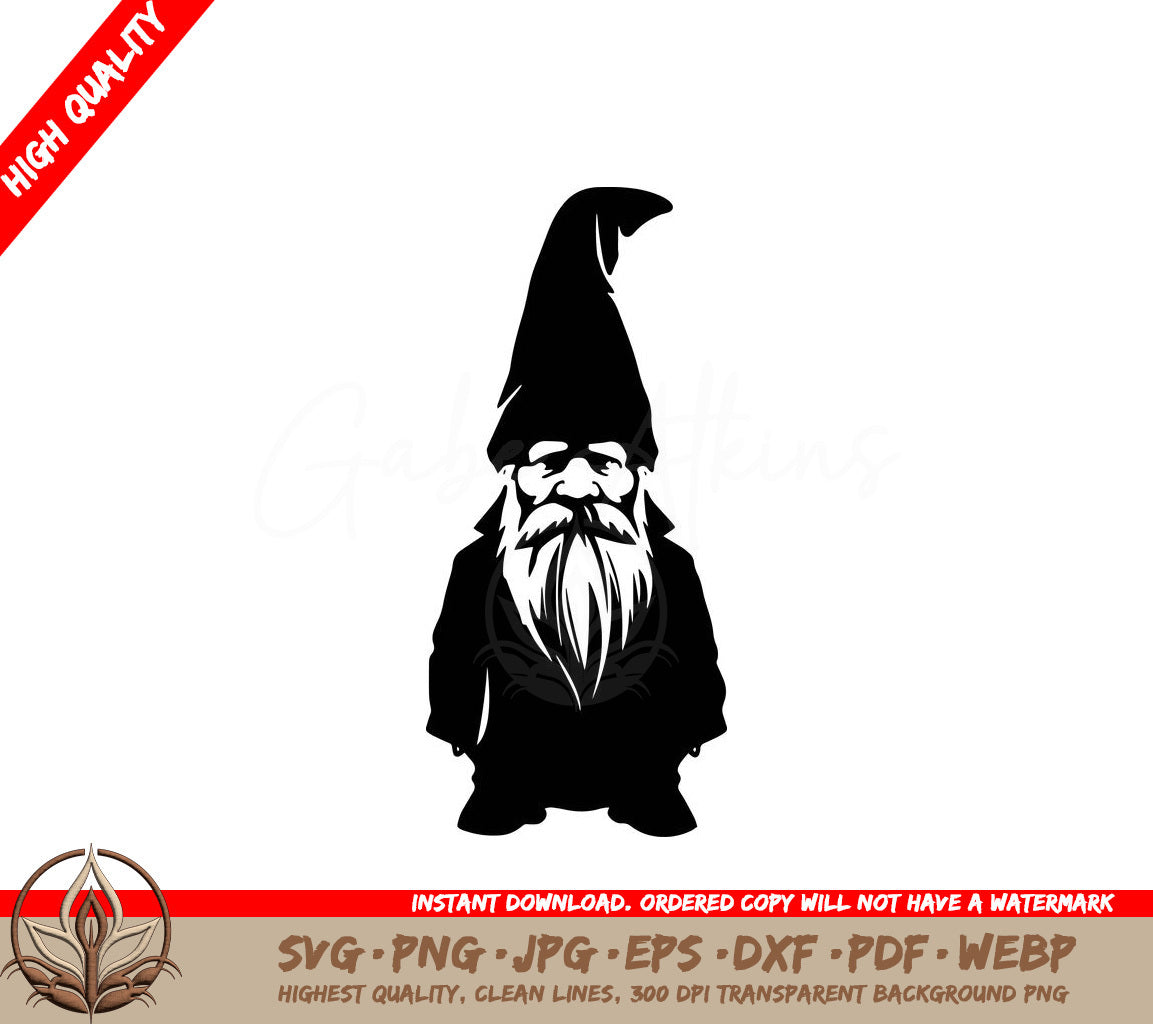 Whimsical Garden Gnome Digital Design File (SVG, PNG, JPG, AI, PDF, DXF, EPS, WebP) 
