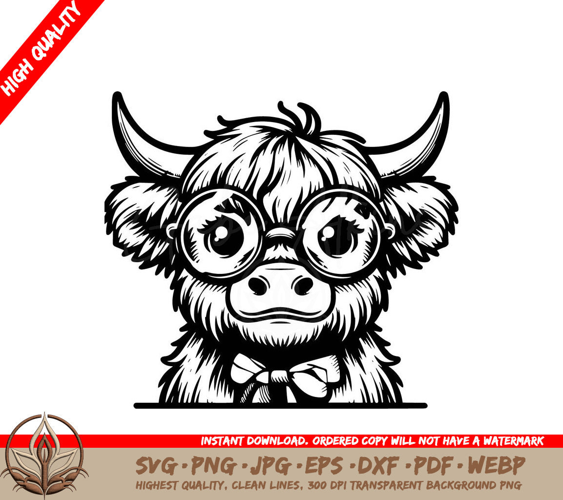 Whimsical Glasses Cow - Digital Design in Multiple File Formats 
