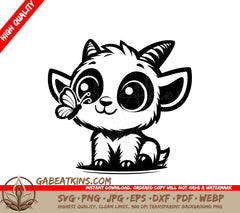 Whimsical Goat Friends SVG -  A Goat With A Butterfly On Its Nose