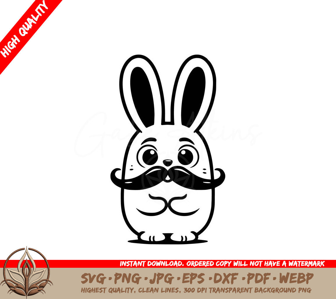 Whimsical Mustache Rabbit Digital Design in Multiple File Formats 
