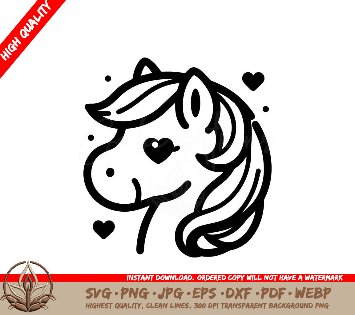 Whimsical Pony Love Digital Design in Multiple File Formats 
