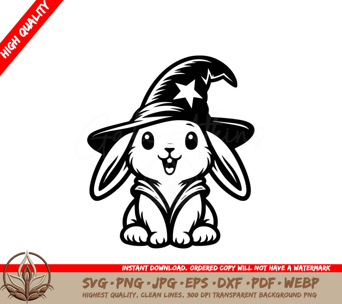 Whimsical Rabbit Wizard - Digital Design in Multiple File Formats (SVG, PNG, JPG, AI, PDF, DXF, EPS, WebP) 
