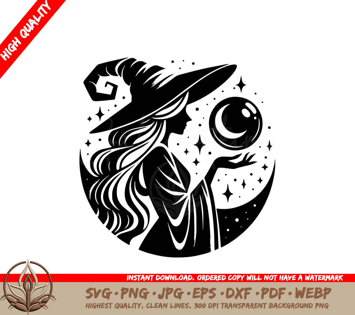 Whimsical Witch Digital Design File (SVG, PNG, JPG, AI, PDF, DXF, EPS, WebP) 
