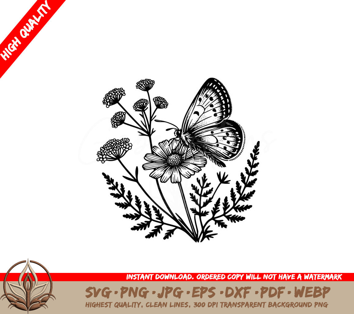 Whispering Butterfly Blooms SVG PNG JPG AI PDF DXF EPS and WebP Digital Download 
