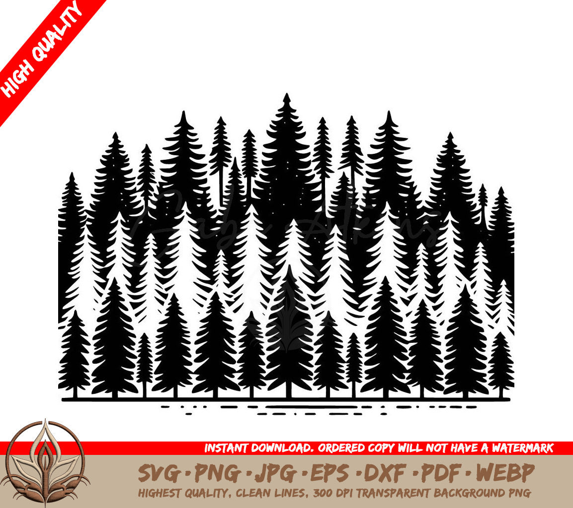 Whispering Pine Woods Digital Design File (SVG, PNG, JPG, AI, PDF, DXF, EPS, WebP) 
