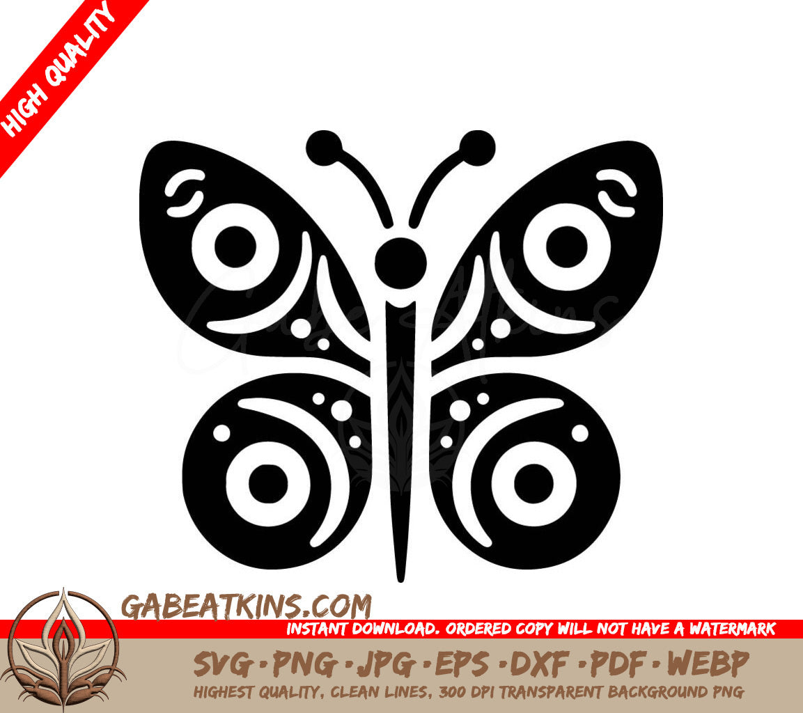 Whispering Wings SVG - A Black And White Butterfly With Circles On Its Wings