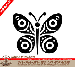 Whispering Wings SVG - A Black And White Butterfly With Circles On Its Wings