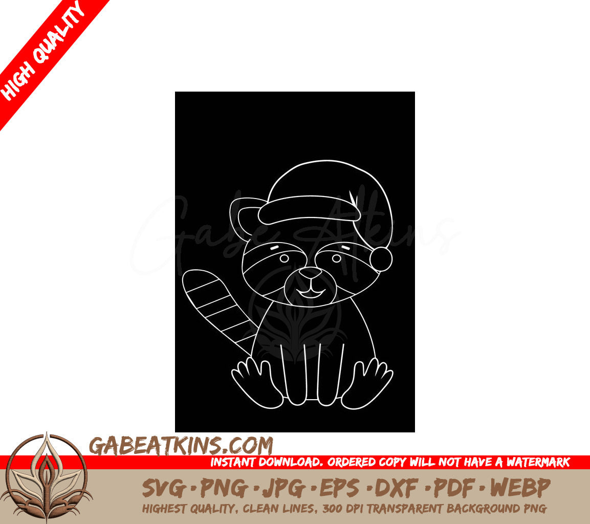  Raccoon Wearing Santa Hat SVG - Chalk Illustration SVG