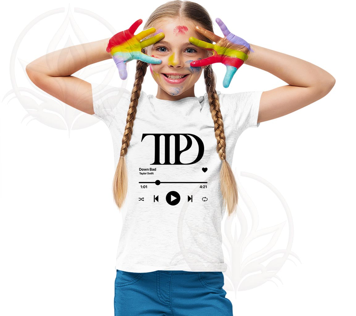 Down Bad T-Shirt For Kids | Swiftie Squad Goals! Taylor Swift Inspired | Tortured Poets Department Music Player