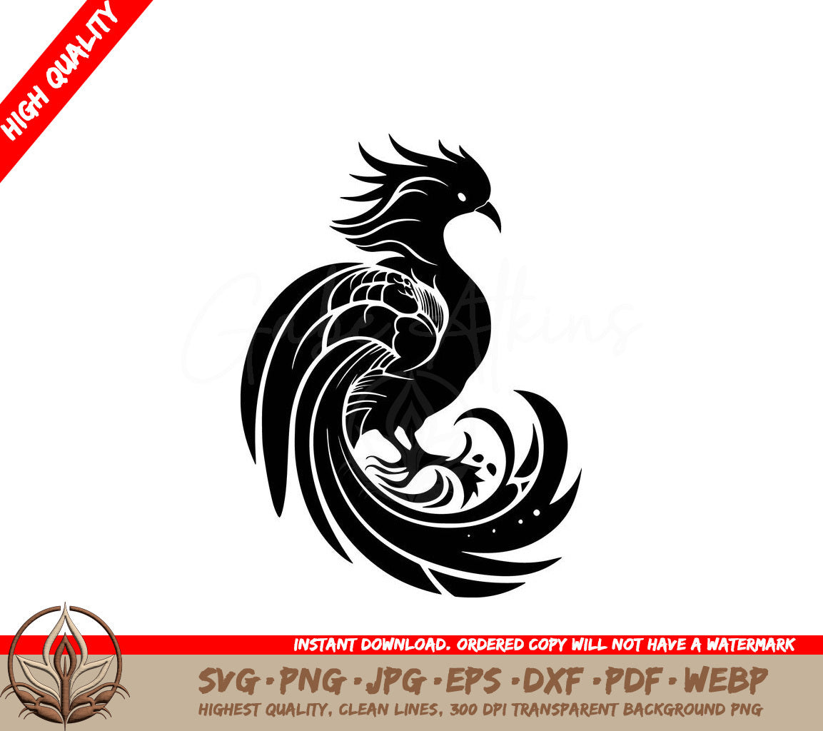 White Bird with Phoenix-like Features Digital Design File (SVG, PNG, JPG, AI, PDF, DXF, EPS, WebP) 
