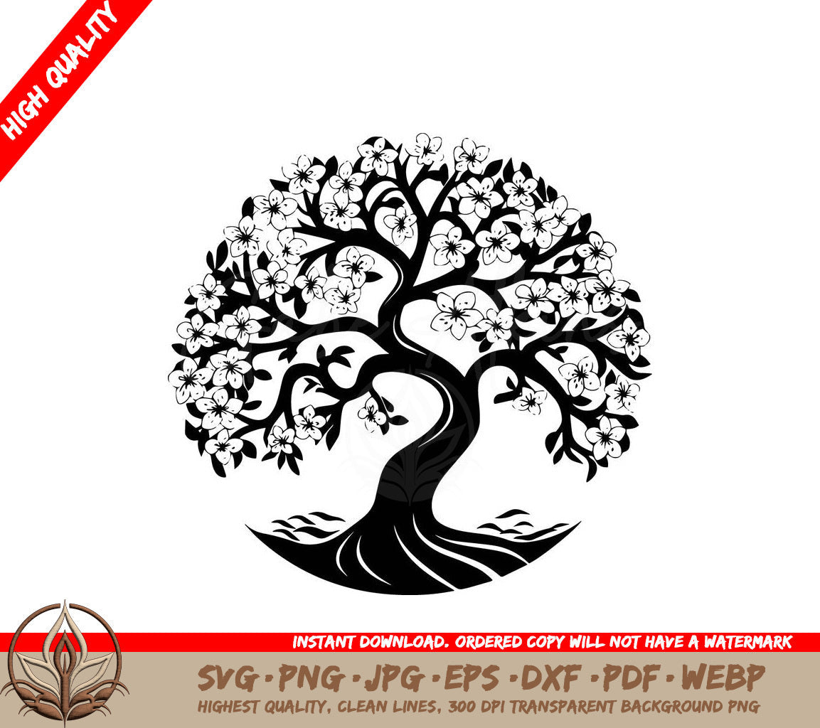 White Blossom Tree Digital Design File (SVG, PNG, JPG, AI, PDF, DXF, EPS, WebP) 
