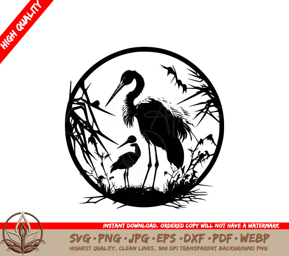 White Stork Carrying a Baby Digital Design in SVG, PNG, JPG, AI, PDF, DXF, EPS and WebP Formats 
