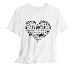 Taylor Swift Heart Shaped Album Names T-Shirt | Taylor Swift Inspired T-Shirt Listing All of her Albums (Pre TTPD) in a Heart Shape, Taylor Swift T-Shirt, Taylor Swift Merch, Swiftie Merch, All Albums Tee, Discography Shirt, Heart Shirt, Concert Tee, Bella Canvas 3001 t-shirt