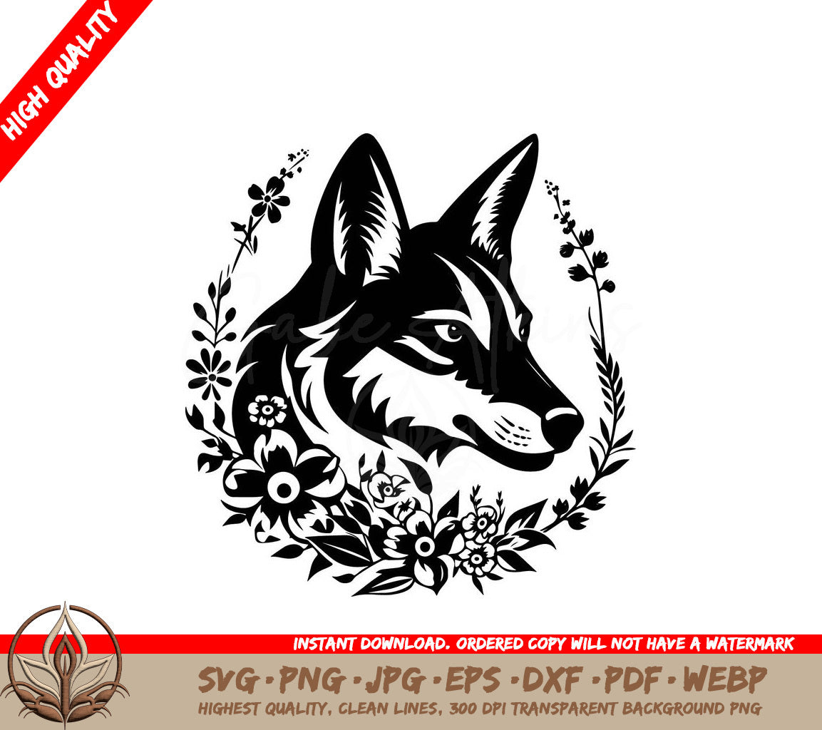 Wild Coyote Flowers Digital Design File (SVG, PNG, JPG, AI, PDF, DXF, EPS, WebP) 
