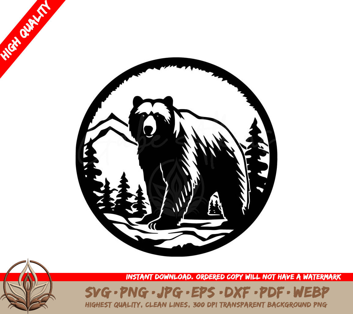 Wild Forest Bear Digital Design in Multiple File Formats (SVG, PNG, JPG, AI, PDF, DXF, EPS, WebP) 
