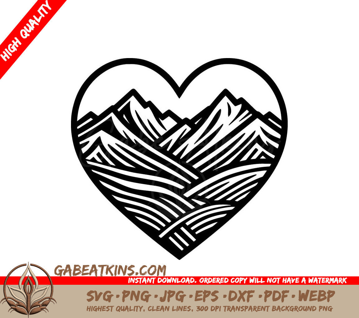  Mountains In The Shape Of A Heart SVG - Wilderness Heart SVG