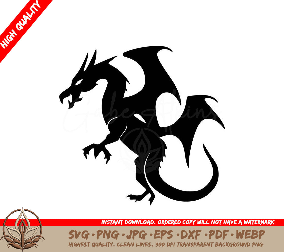 Winged Dragon Digital Design in SVG, PNG, JPG, AI, PDF, DXF, EPS and WebP Formats 
