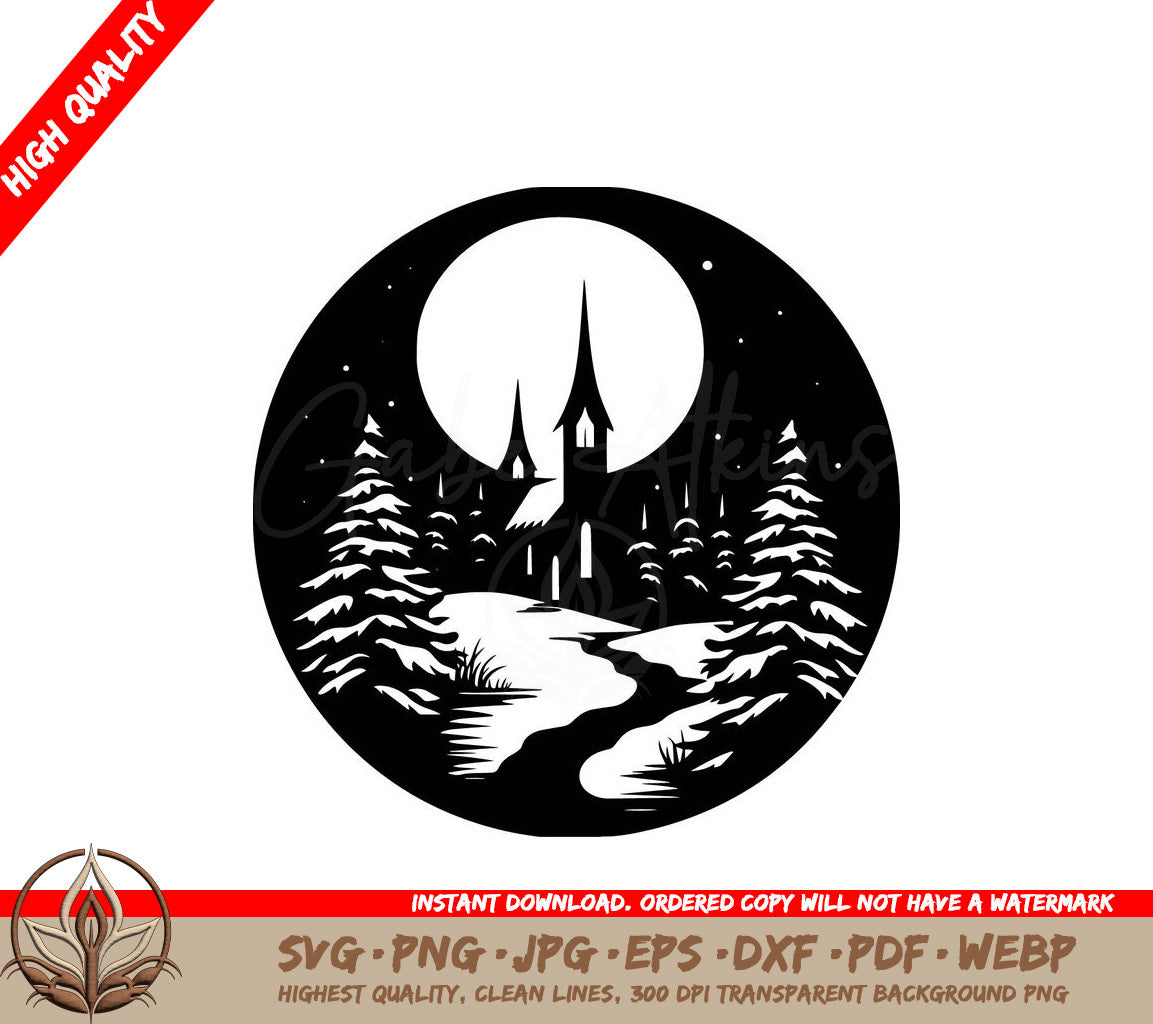 Winter Church Serenity - Digital Download (SVG, PNG, JPG, AI, PDF, DXF, EPS, WebP) 
