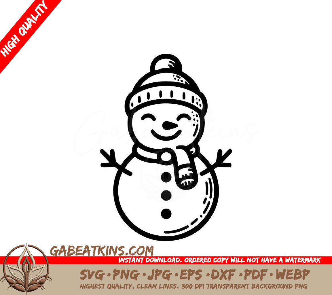  A Snowman Wearing A Hat And Scarf SVG - Winter Hat Snowman SVG