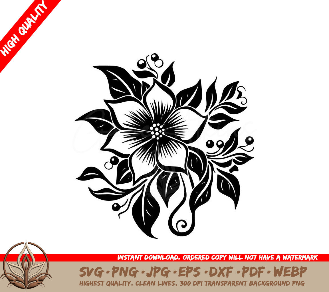 Winter Holly Digital Design File (SVG, PNG, JPG, AI, PDF, DXF, EPS, WebP) 
